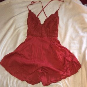 Lace orange romper